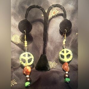 💚Handmade green peace stone duster earrings with crystal, shell & gold accents💚